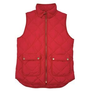 J Crew Quilted Vest Women’s Size XS Red Full Zip Sleeveless Cargo Pockets Casual